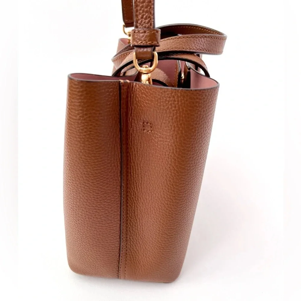TORY BURCH | Blake Small Tote Handbag Crossbody Purse Brown Bourbon Leather - Picture 7 of 14
